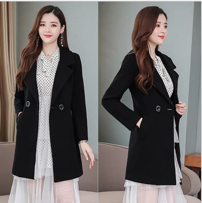 

Autumn and winter women's fashion temperament suit lapel mid-length plus size woolen coat woolen coat