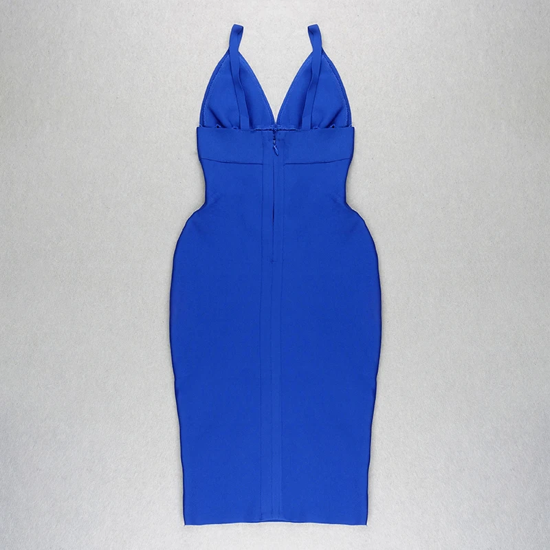 

Clearance Sale ! VC Hot Chic Blue Dress Sexy V Neck Backless Celebrity Party Club Bandage Midi Slip Dress