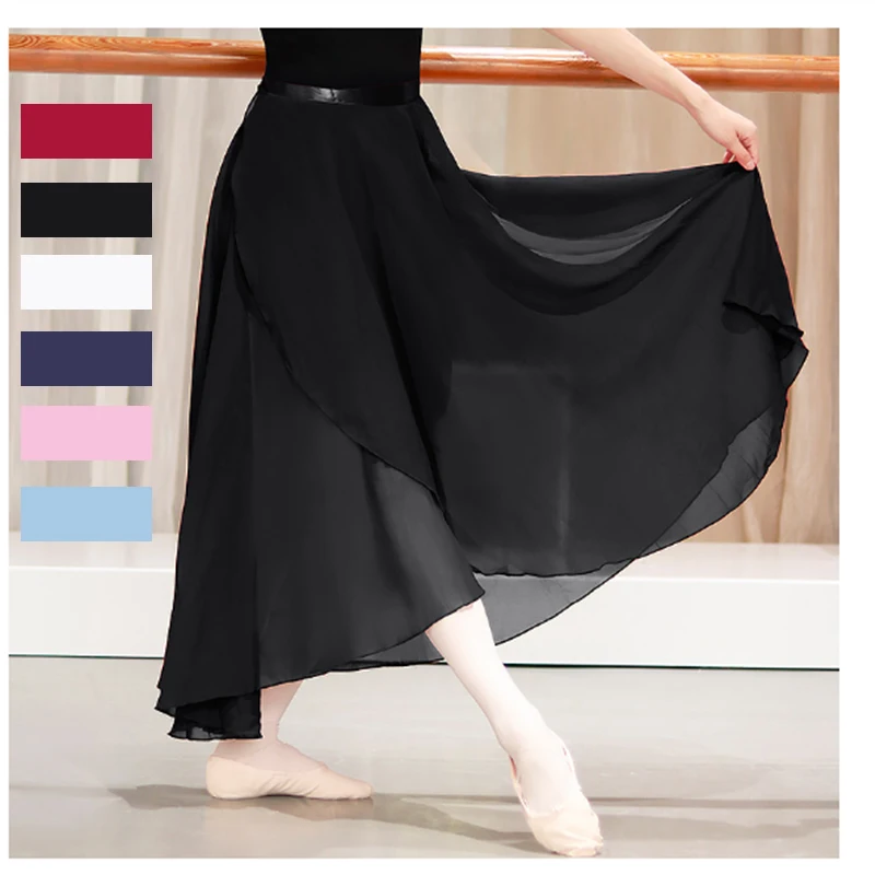 

2021 Faldas de Ballet de chifón largo para adultos, vestido de Ballet suave, lírico, negro, burdeos, azul marino, rosa y blanco,