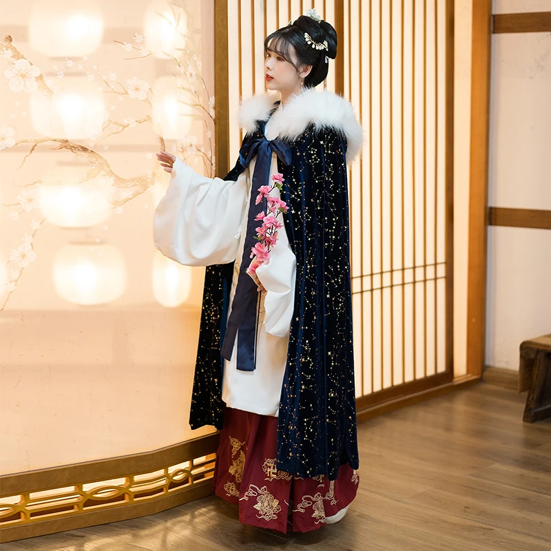 

2021 New Chinese Traditional Cloak For Women Adult Winter Velvet Coat Han/Tang/Song/Ming Dynasty Ancient Princess Jacket