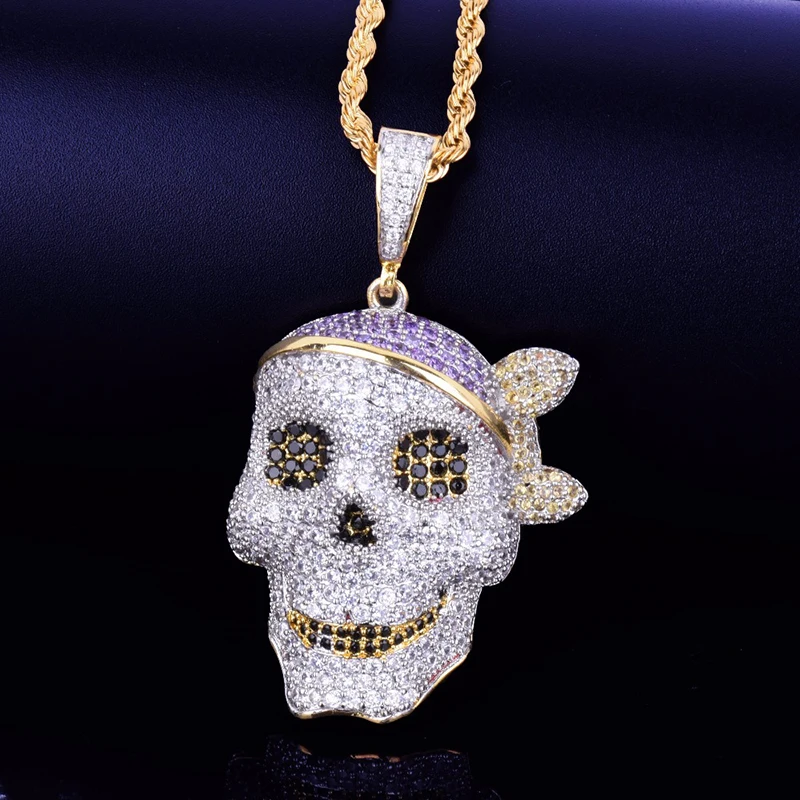 Missfox Hot Selling Skull Pendant Necklace Men Full Lab Diamond Golden Copper Metal Jewelry Hip Hop Fashion Top Quality | Украшения и