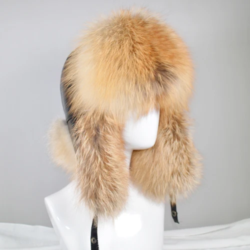 red fox fur Новые мужские зимние шапки-бомберы из натурального меха лисы, теплые мягкие качественные шапки из натурального меха енота, шапка из натуральной овечьей кожи - Цвет: red fox fur