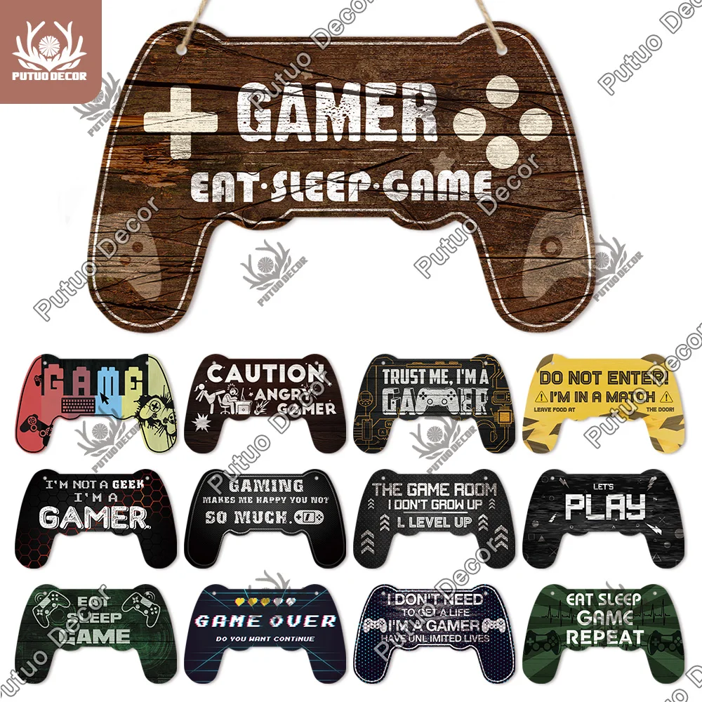 

Putuo Decor Game Plaques Irregular Plate Wall Wood Sign for Game Room Wall Decoration Decorative Plaque Personalized Gamer Gift