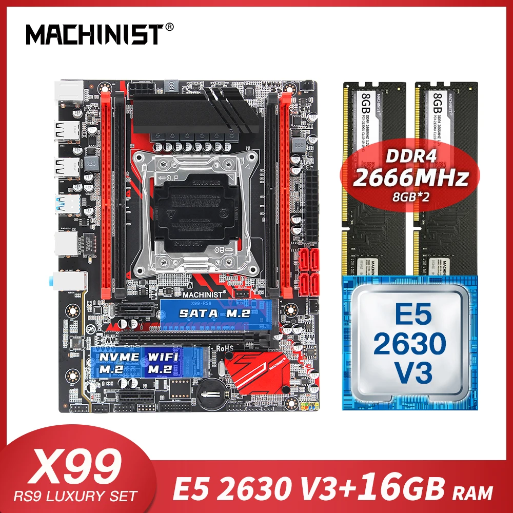 Verkauf MASCHINIST X99 Desktop Motherboard LGA 2011-3 Combo Mit Intel Xeon E5 2630 V3 DDR4 16GB 2*8g Desktop RAM M-ATX Mainboard X99-RS9