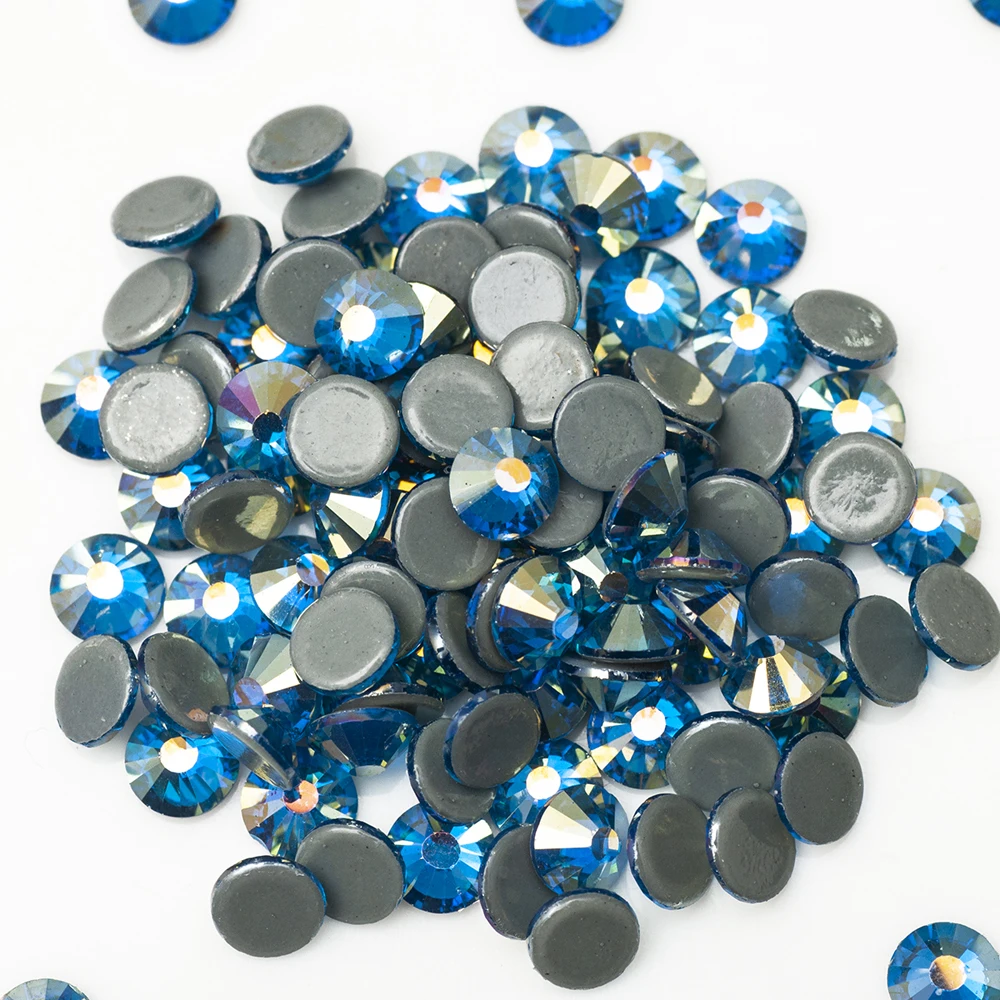 

CTPA3bI 2058 SS16,SS20 Blue AB Hot Fix Flatback Glass Rhinestones DIY Iron On Garment Dress Decorative Hot-Melt Based Crystals