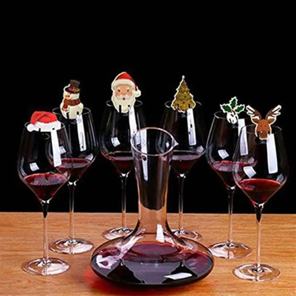 

10pcs Christmas Decor red wine glass card decoration card for Sign Flag Xmas New Year Party Dinner Toothpick Flag Food Holiday