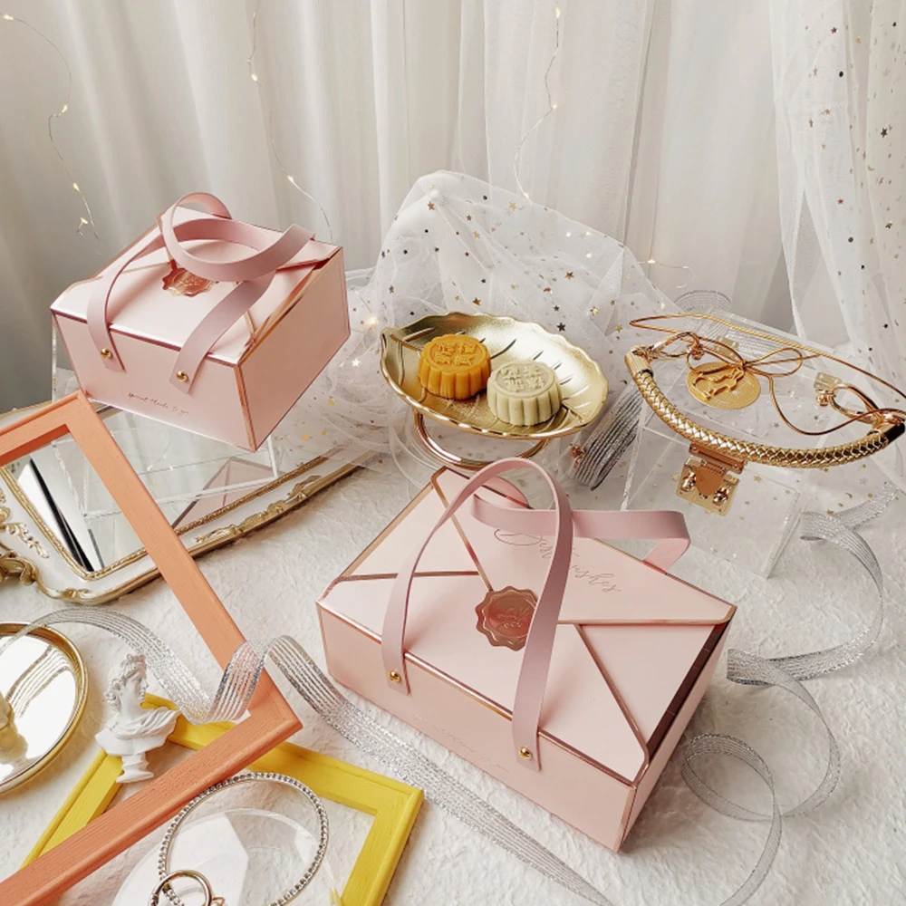 

5pcs Protable Paper Box Dessert Box Gift box Leather Rope Chocolate Candy Packaging Birthday Party New Year Gift Decoration