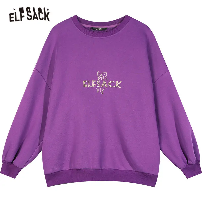 

ELFSACK Harajuku Cartoon Print Casual Pullover Sweatshirt Women,2020 Winter ELF Vintage Korean Female,Daily Warm Fleece Top