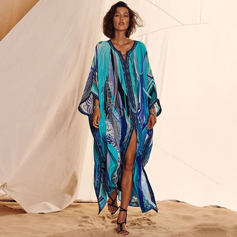 

New Style Four Side Bullet Black Floral Dress Beach Coat Sun Proof Robe Bikini Smock Swimsuit