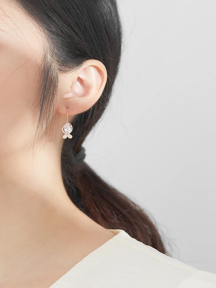

ZEMIOR Real 925 Sterling Silver For Women Jewelry Sparkling Fish Animal Drop Earrings Clear Zircon Gold Color Cute Earring