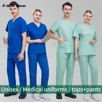 medical uniform nurse scrub top pant nursing workwear women men v neck doctor working suit dentist clinic pet veterinary uniform