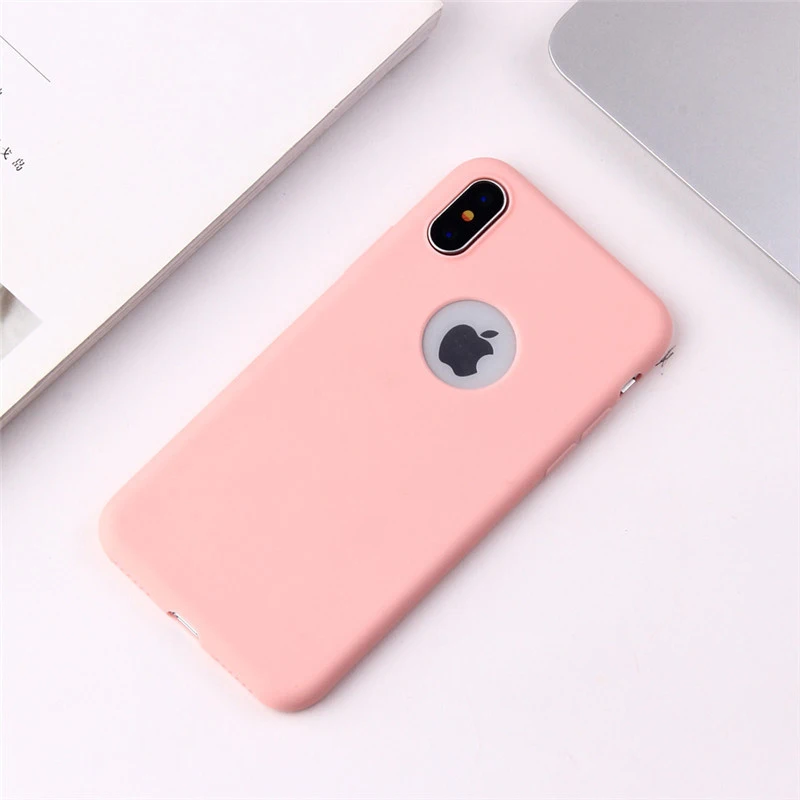 Pink Чехол конфетного цвета с отверстием для iphone 7, 8, 6, 6s Plus, X, XS, MAX, XR, 10, милая девушка, матовый Мягкий силиконовый чехол для телефона - Цвет: Pink