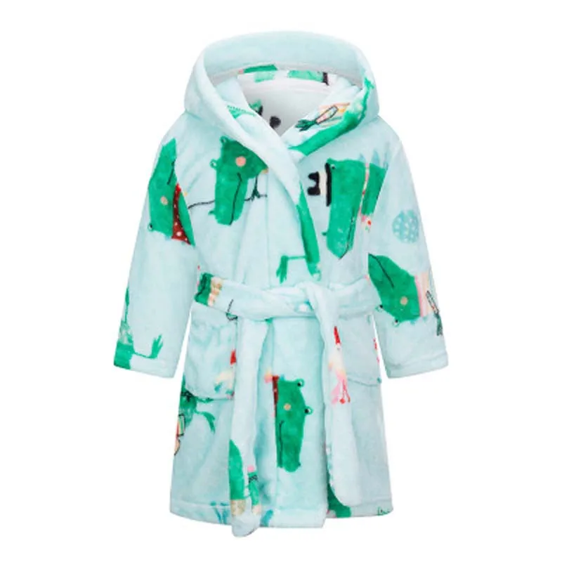 

Boys Girls Flannel Bathrobes Toddler Kids Printed Dinosaur Hoodie Robes Children's Soft Bathrobes Sleepwear B0072