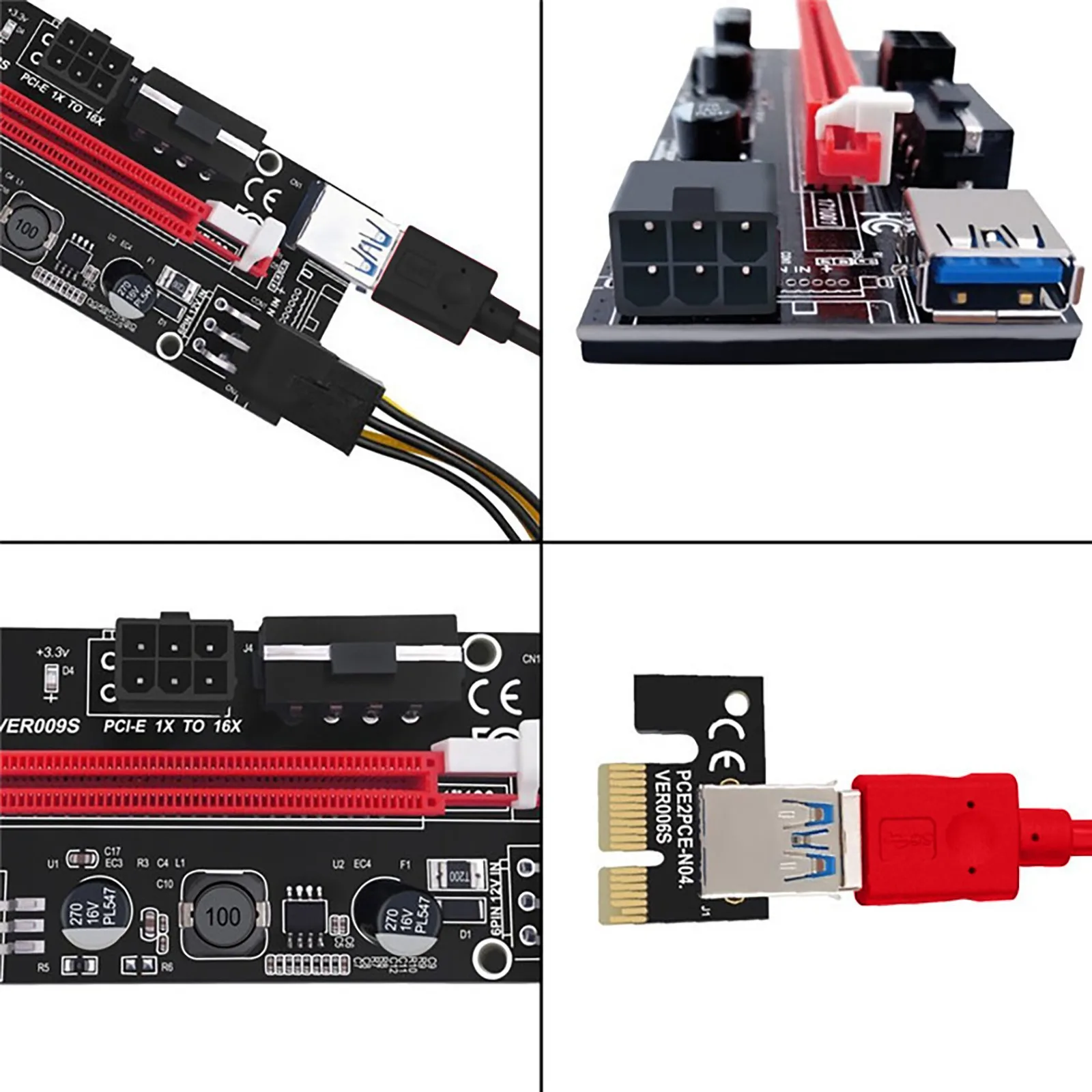 

10pcs Newest Ver009s Usb 3.0 Pcie Express 1x To 16x Riser Card Adapter Bitcoin Eth Etc Mining Cable 6 Pin Power Cable#g45