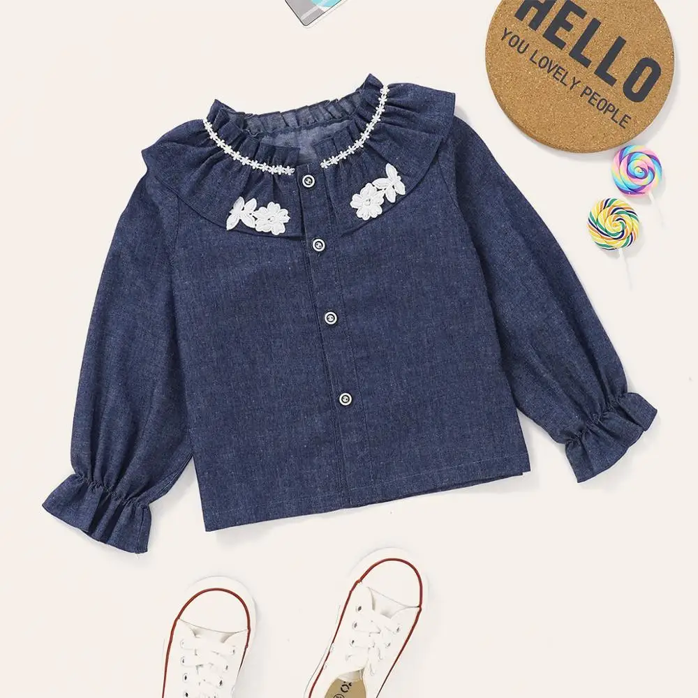 

Micol Emilly Autumn Shirt Winter Long Sleeve T-Shirts England Style Denim Tops for Baby Girls