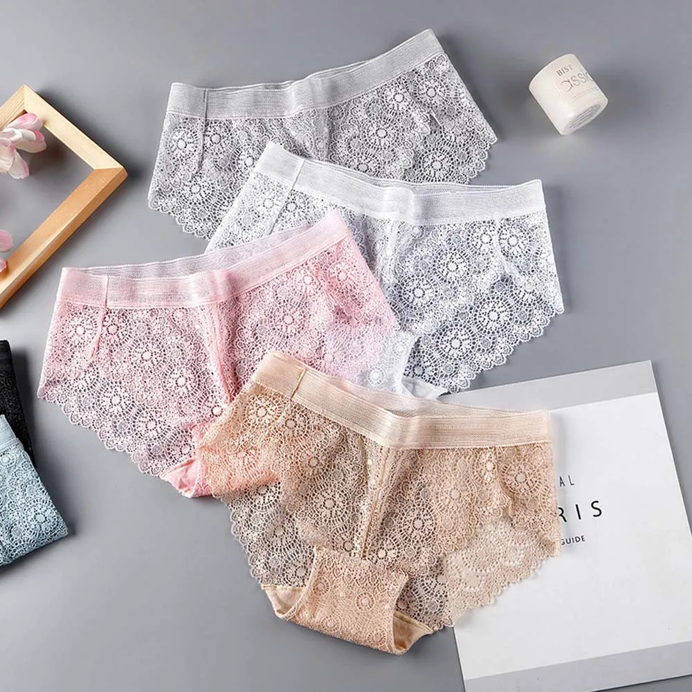 

1 шт., сексуальное кружевное бесшовное женское нижнее белье, прозрачное мягкое дышащее женское нижнее белье со средней талией, тонкие трусик...