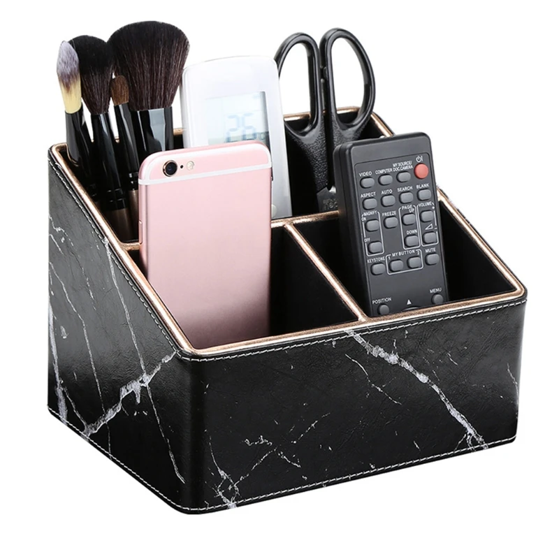 

3 Grids Marble Leather Desk Stationery Organizer Pen Pencil Holder Mobile Phone Remote Control Storage Box F2TA