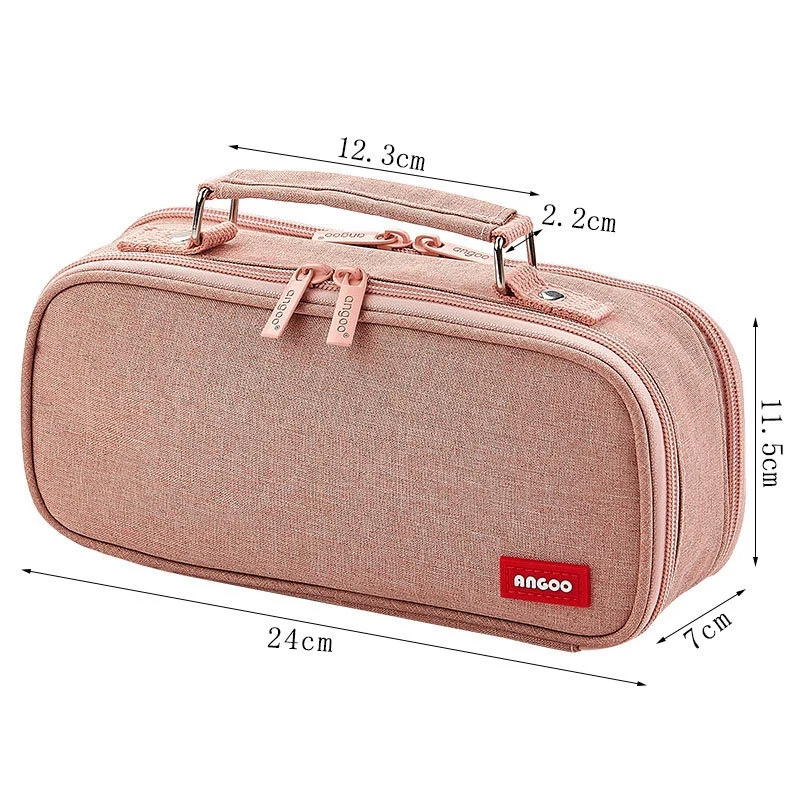 

ANGOO 2 Pcs Pencil Case Canvas Double Layer Large Capacity Kawaii School Supplies Makeup Bag Pen Box(Black & Pink)