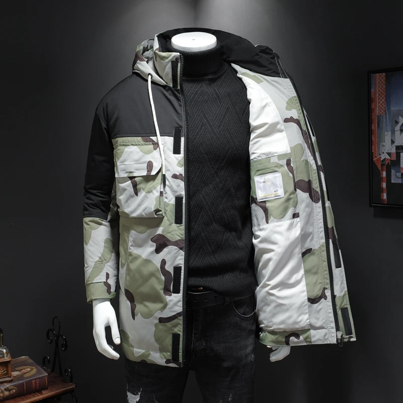 Куртка мужская зимняя камуфляжная с хлопковой подкладкой плотная длинная