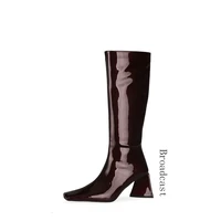broadcast autumn and winter ladies boots 2021 new style pu fashion knee length thick mid heel ladies boots