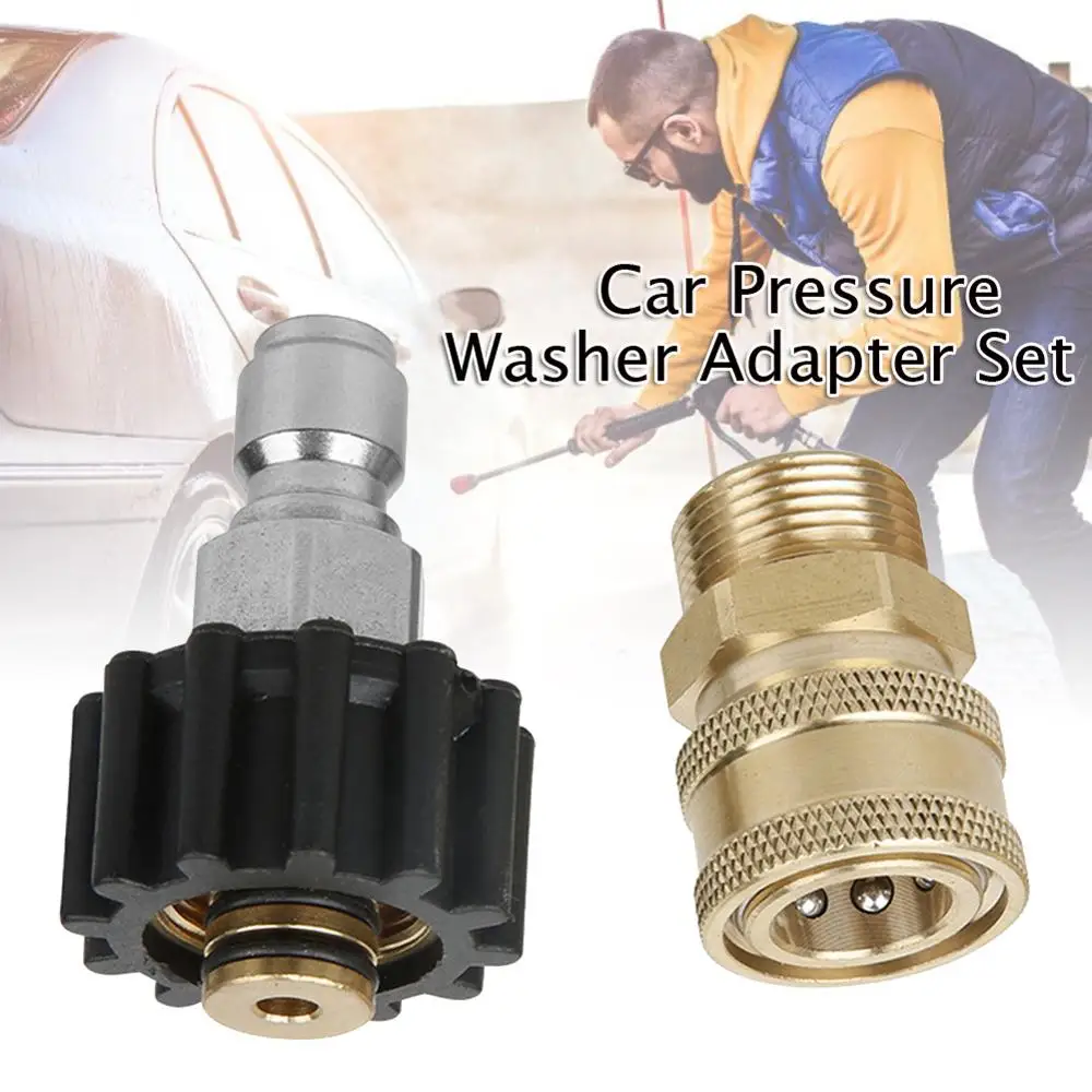 

Car pressure Washer Adapter Set Quick Connect Kit 5000 PSI M22 14mm Swivel to M22 Metric Fitting for hose for snow foam gun