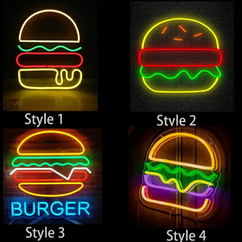 Пользовательский магазин гамбургеров неоновые комнатные магазины настенные
