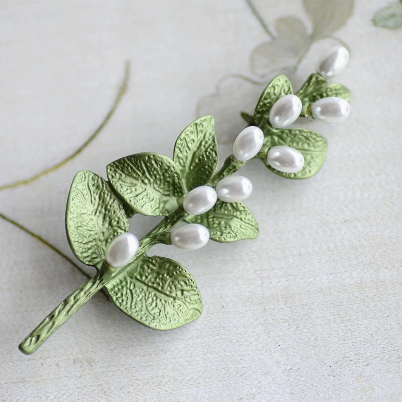 FFLACELL новая брошь с жемчугом мечты цветок зеленое растение дерево лотос лист