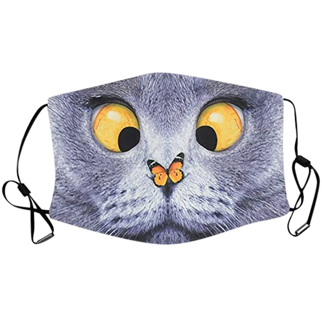 

3d Cat Funny Print Filters pocket Mouth Masks For Women Men Face Cover Reusable Mouth-muffle Adjustable Ear Loops Mascarilla