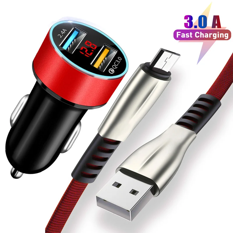 

Cargador rápido USB para coche 2 puertos adaptador de carga del teléfono para Honor 8X 8S 8C 7C 7A 7X 7S Y5 Y6 Y7 2018 3A Cable