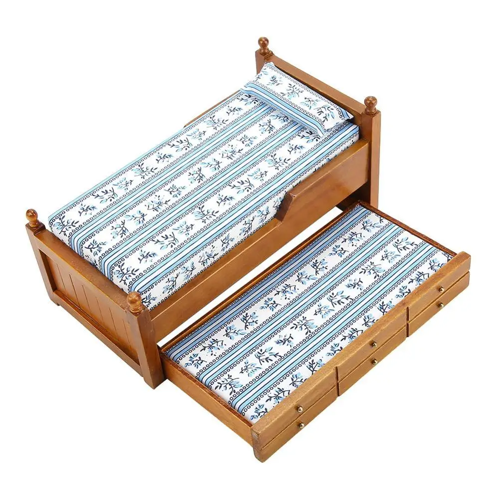 Bed Brown 6 шт. миниатюры имитация кукольный домик деревянная мебель для 1:12 куклы мини деревянный набор мебели для гостиной столовой - Цвет: Bed Brown