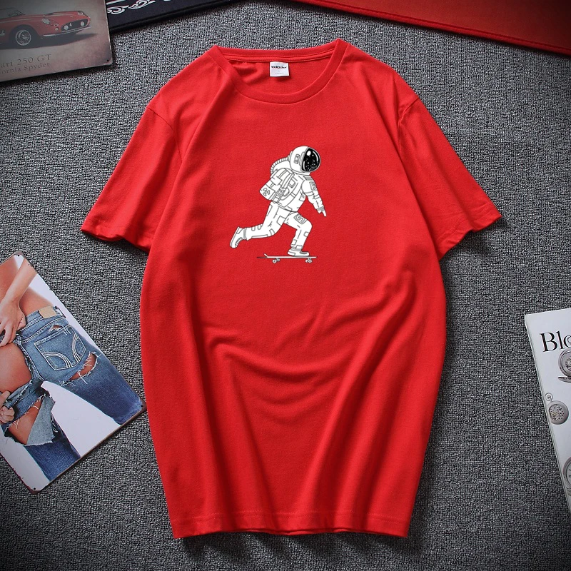 100% хлопок трикотажная летняя уличная футболка астронавт Скейтборд Повседневная