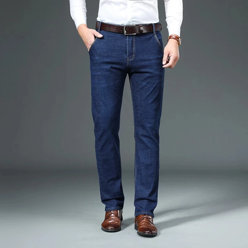 Джинсы мужские классические мягкие брюки из денима в байкерском стиле цвет