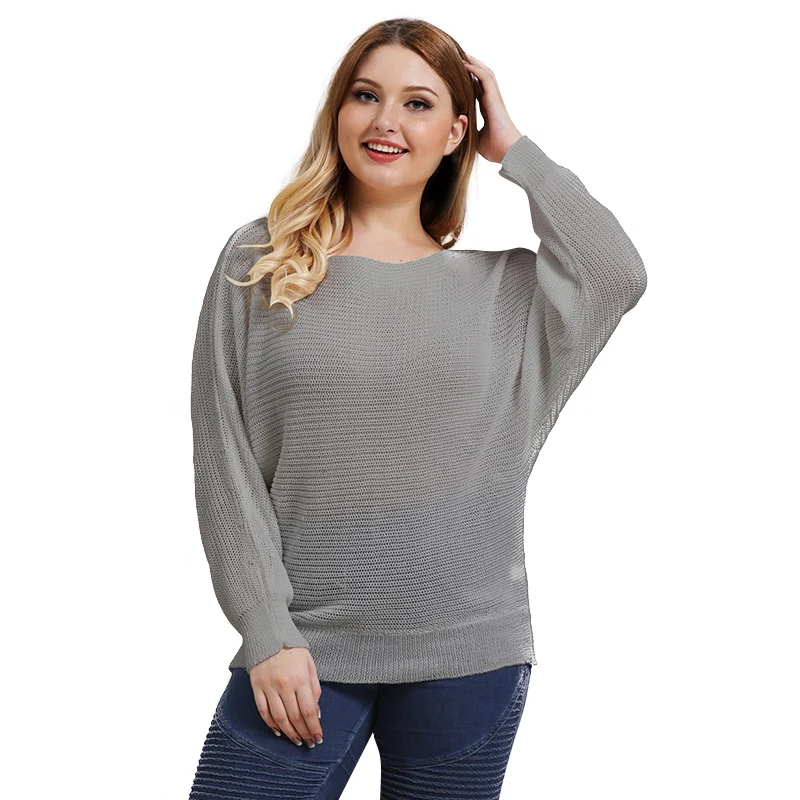 

Autumn Slash Neck Batwing Long Sleeve Knitted Sweaters Jumper Women Solid Color Large Size Loose Casual Pullover Sweater