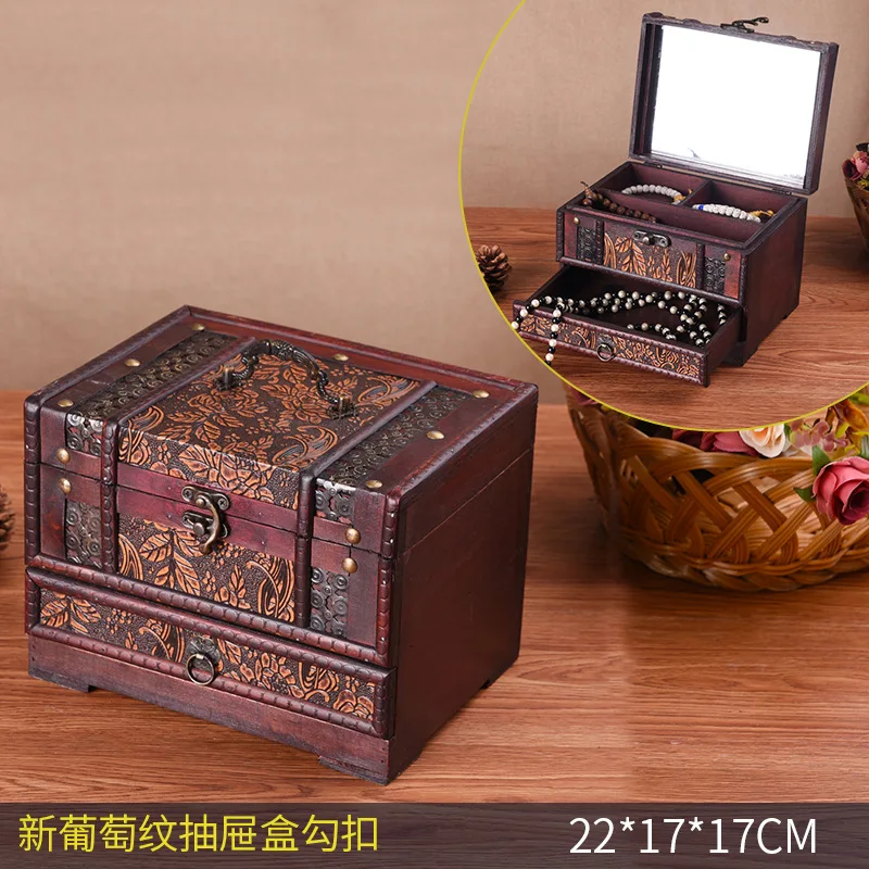 

Vintage Cosmetic Box 1pc Classical Wooden Jewelery Gift Storage Box Case Holder Chest Organizer With Mirror Storage Organizer