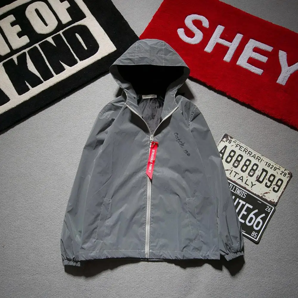 Новая Светоотражающая куртка для мужчин/женщин harajuku ветровка с капюшоном в стиле