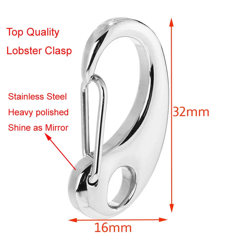 Застежки-карабины из полированной нержавеющей стали, размером 32x16 мм, 5 шт.