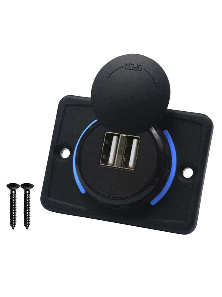 

USB Charger 3.1 A Car Dual Black ABS USB Port External Charger Socket Outlet 12V LED Fast Charging With Waterproof Cover B