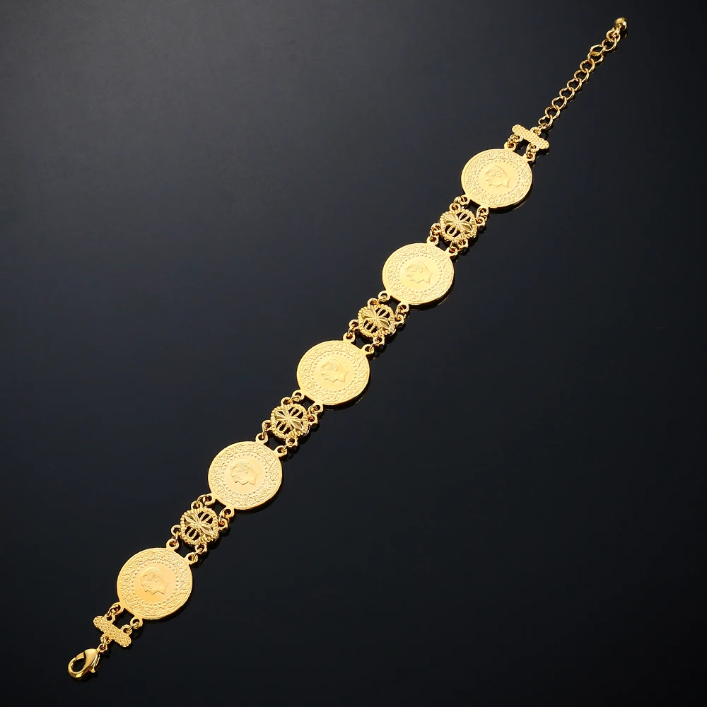 Женский и мужской браслет украшенный драгоценными Монетами Золотого Цвета с