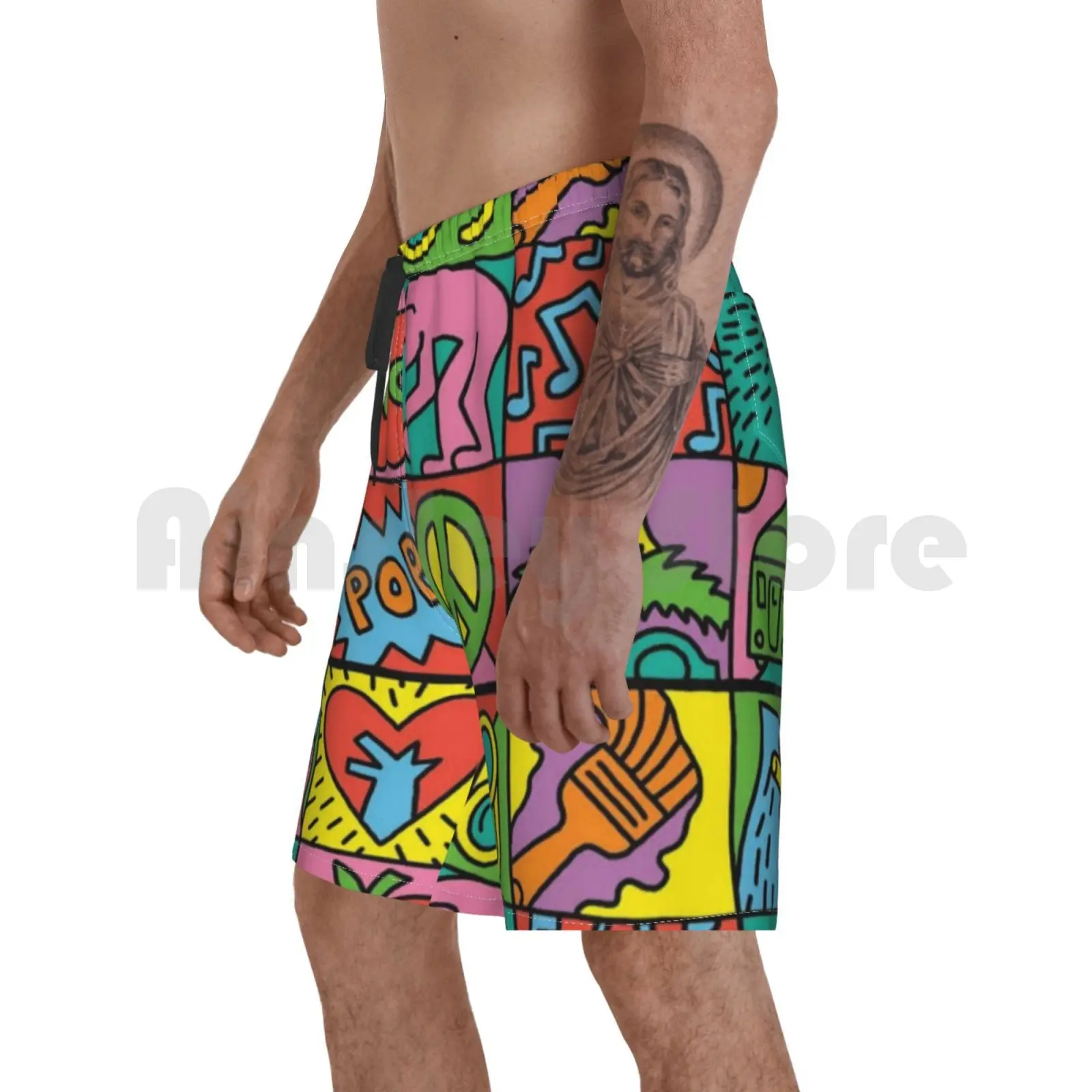 

Dancers Characters Beach Shorts Men Beach Pants Swim Trunks Rainbow Dancers Pop Art Cute Retro Vintage Aesthetic