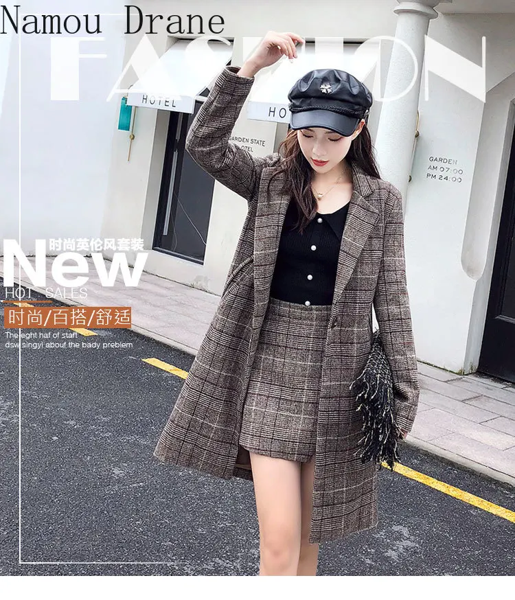 

2020 new Korean casual all-match fashion plaid jacket short skirt suit two-piece tow piece set for women