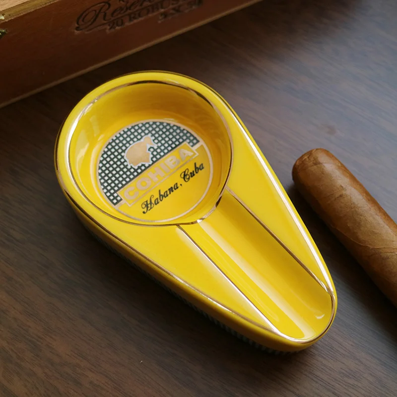 

COHIBA Ashtray Portable Pocket Ceramic Cigar Ashtray Home Ash Tray Car Outdoor Ashtrays Cigars Gadgets For 1 Cigar Holder