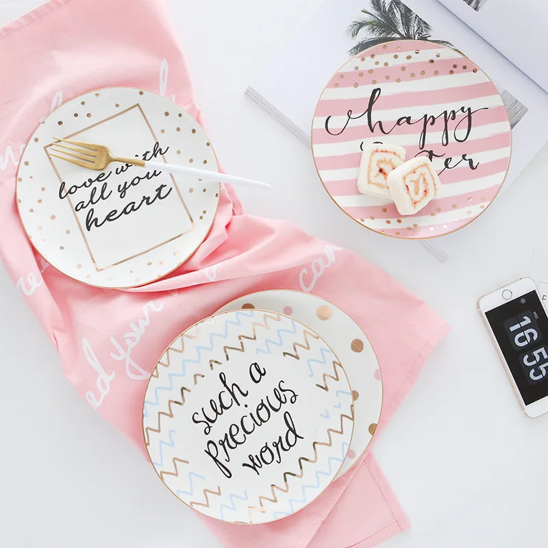 8 дюймов Творческий Керамика десертные тарелки с оборками в полоску простые Western