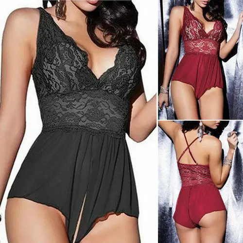 Ladies Women Lace V-neck Sexy Lingerie Bodysuit Jumpsuit Nighty Nightwear Under | Тематическая одежда и униформа