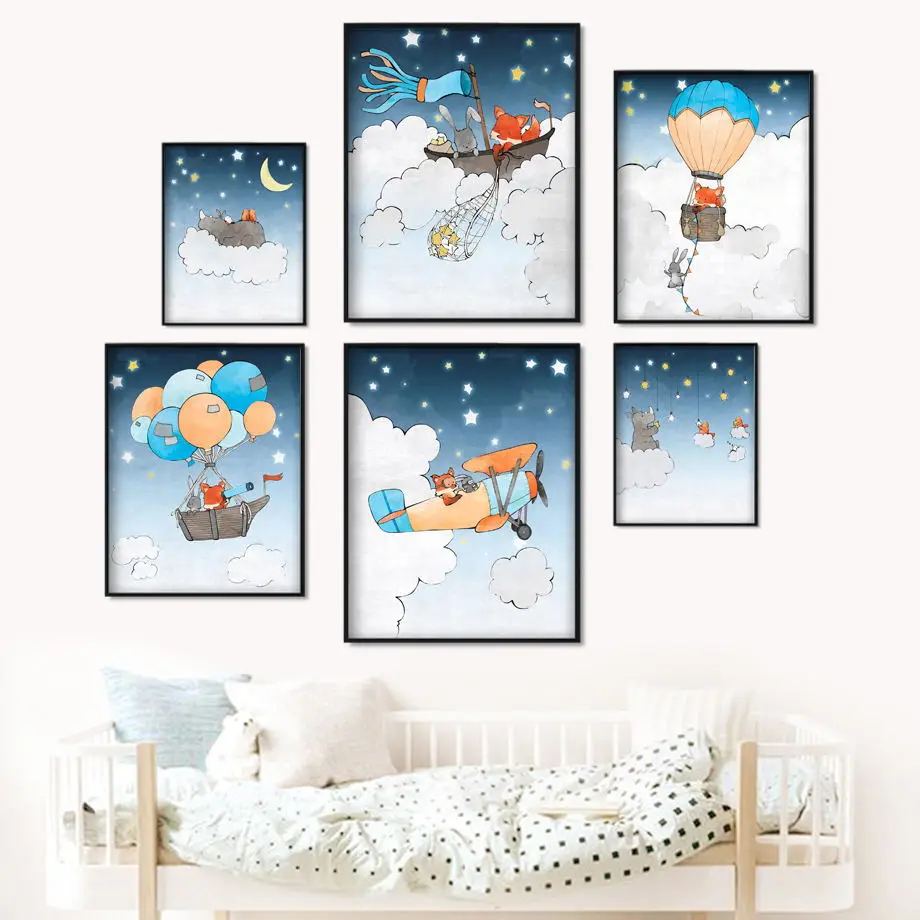 

Cloud Spaceship Aircraft AnimalsNursery Wall Art Canvas Painting Nordic Posters And Prints Wall Picture Girl Boy Kids Room Decor