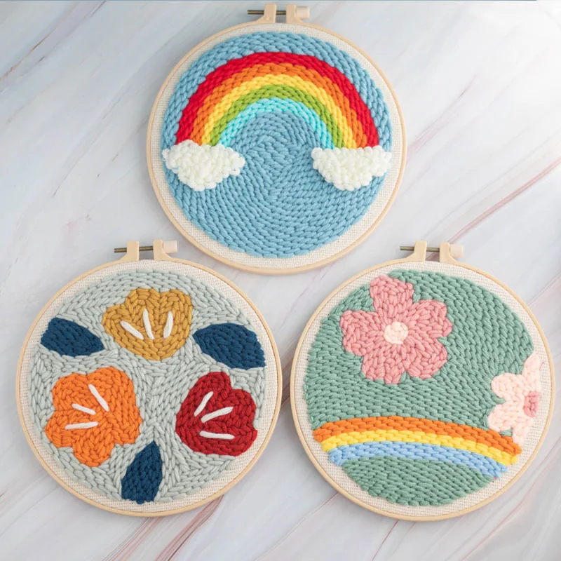 

Plant Series Embroidery Material Package Handcraft Poking Embroidery Kit DIY Punch Needle Poked Kit Cute Embroidered Supply