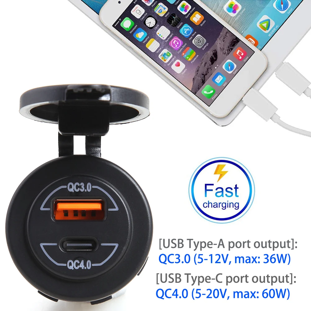 USB-зарядное устройство QC 3 0 + 4 быстрая зарядка Тип C легкая установка персональные