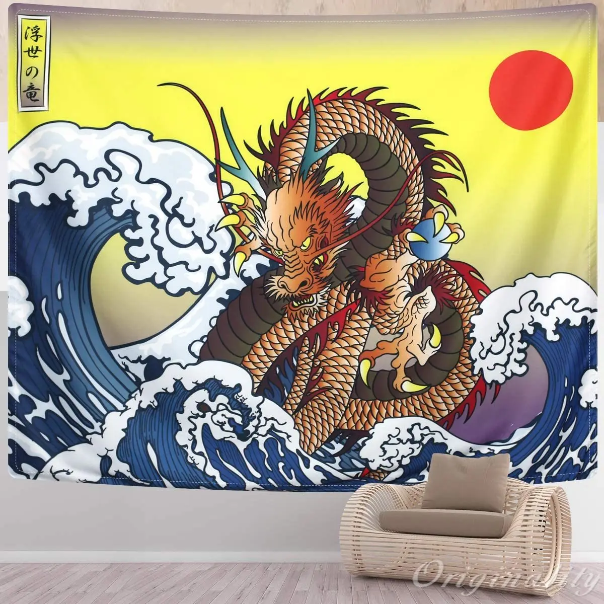 Японский настенный подвесной гобелен Ukiyoe с изображением большой волны канагава