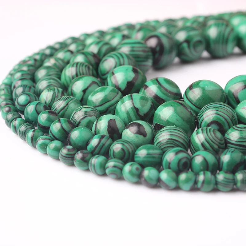

Lanli Natural Stone green Malachite Peacock Stone Round beads 4 6 8 10 12MM Loose Bead For Jewelry Making Fit diy Jewelry