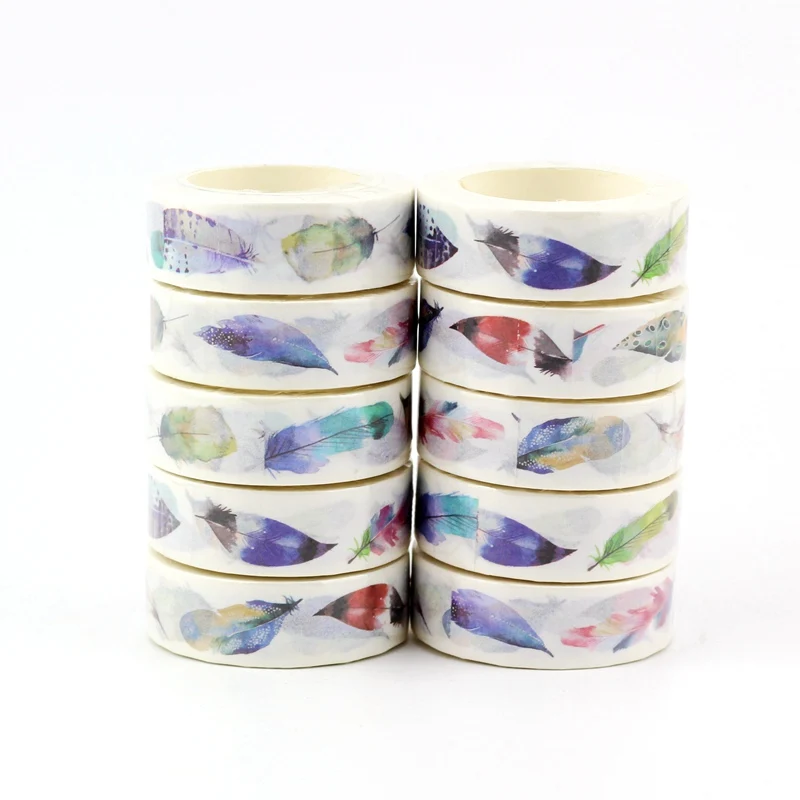 

NEW 10pcs/Lot Decorative Colorful Feathers WashiTapes DIY Adhesive Sticker Masking Tape Stationery Scrapbooking Office Supplies
