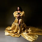 Высококачественный Мягкий Шифоновый длинный золотой халат для беременных женщин большого размера пышные рукава фатиновые платья для беременных для фотосессии